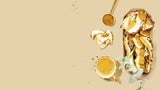 Cup of mushroom coffee, dry mushrooms and powder